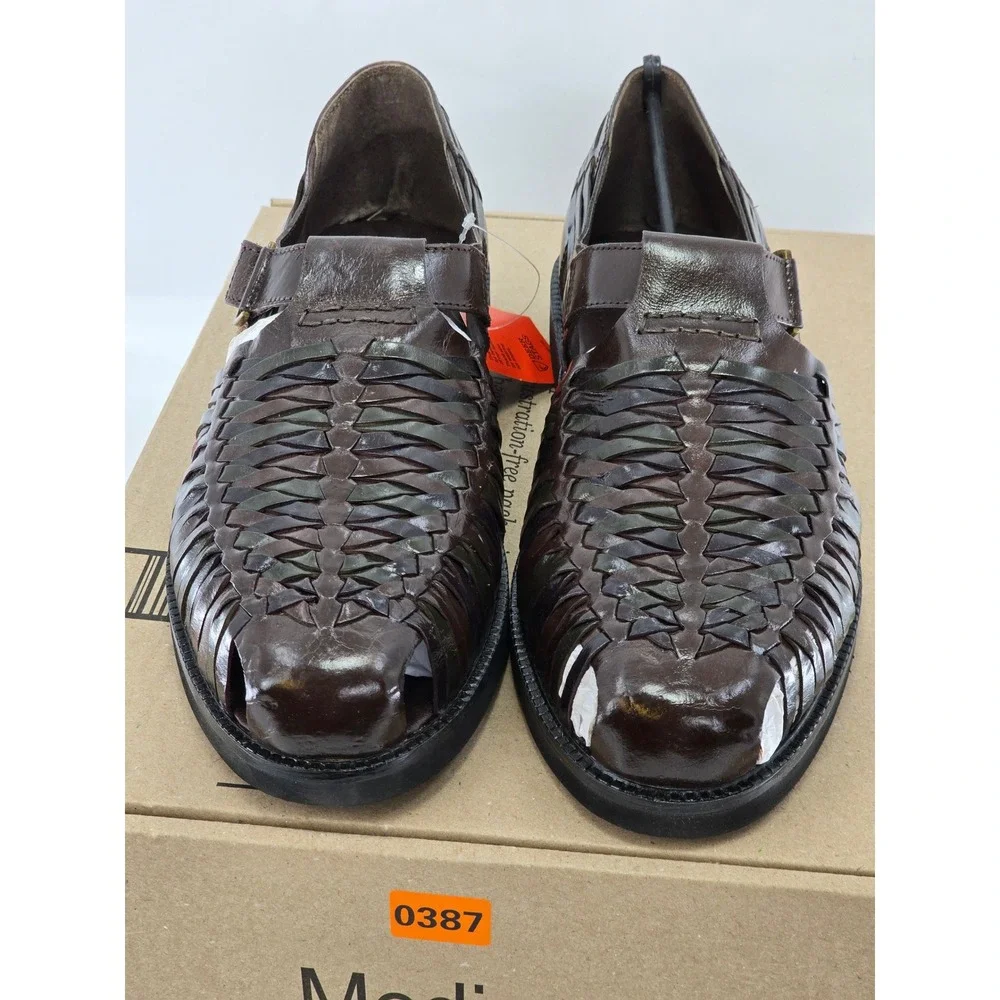 Deer Stags Bamboo Huarache Sandals Mens 14 Brown Woven Leather Slip On -New